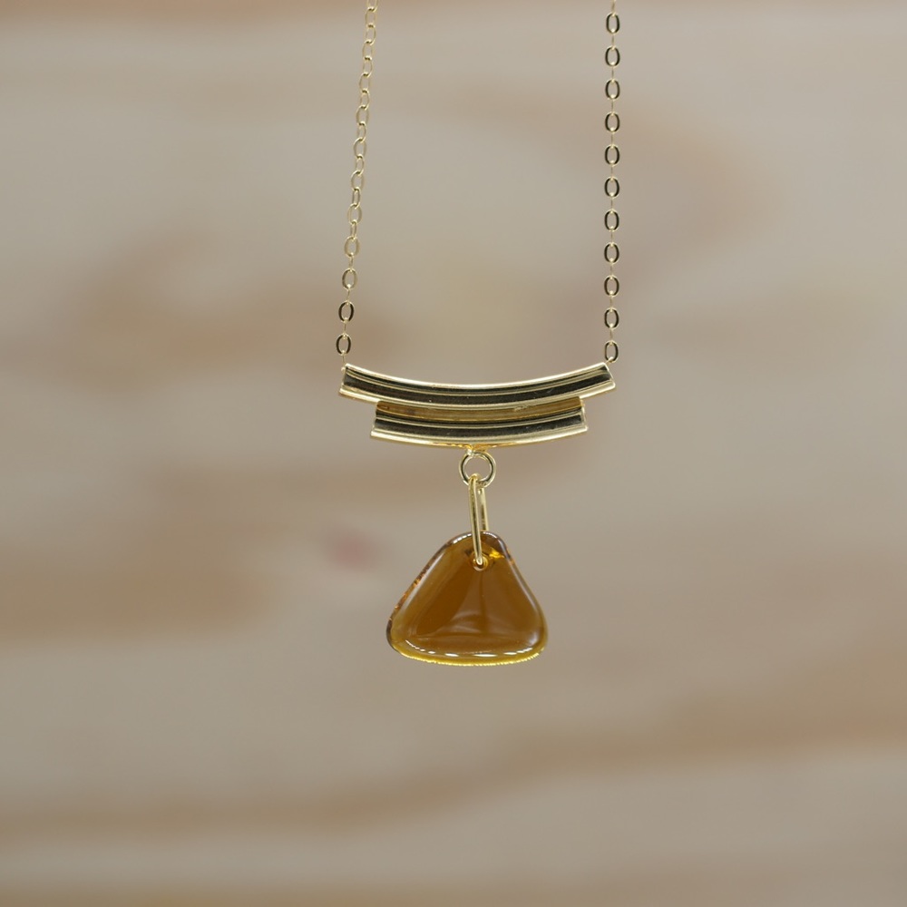 14k Gold Filled Glass Necklace Brown Tequila 1942 Don Julio Recycled Seaglass